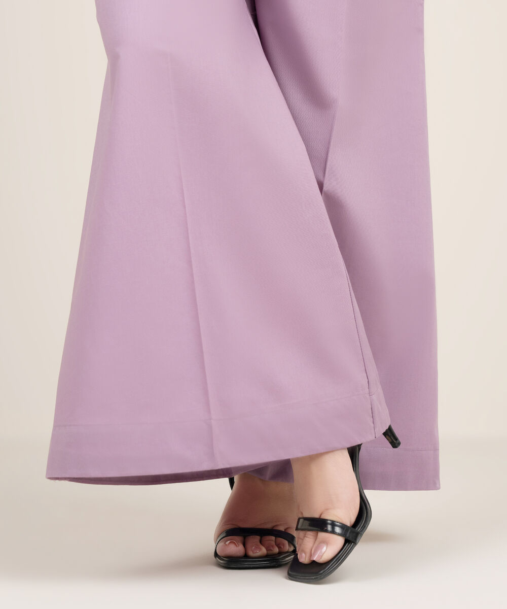 Women's RTW Cambric Solid Purple Flared Pants