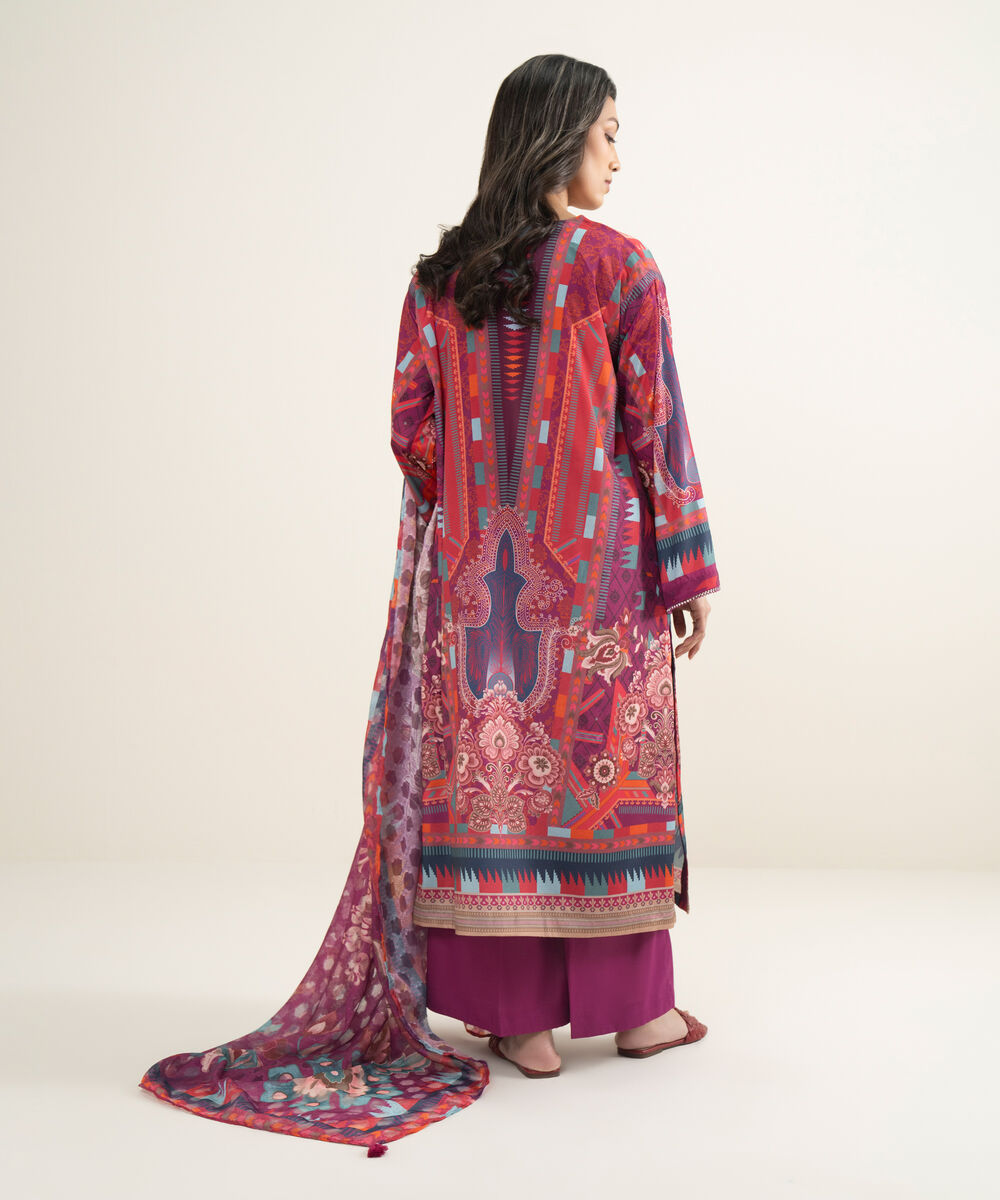 Women's RTW Blended Grip Silk Printed Purple 3 Piece Suit