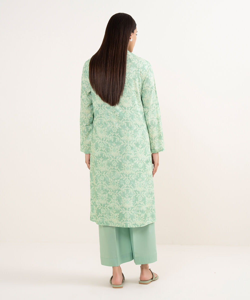Women's RTW Arabic Lawn Green Printed Straight Shirt