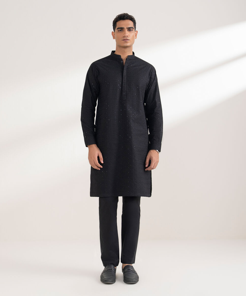 Men's Stitched 100% Cotton Black Suit