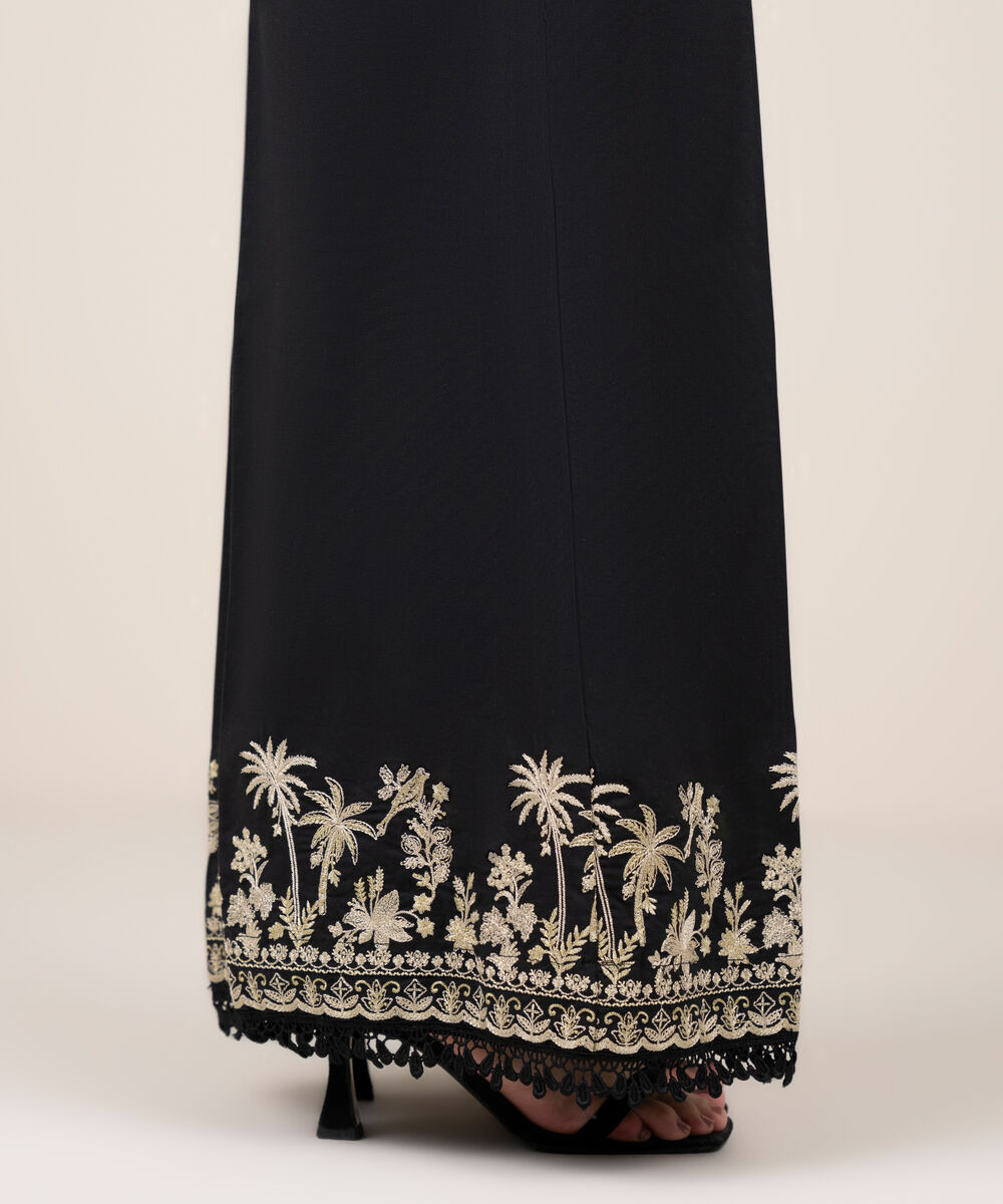 Women's RTW Cotton Embroidered Black Flared Pants