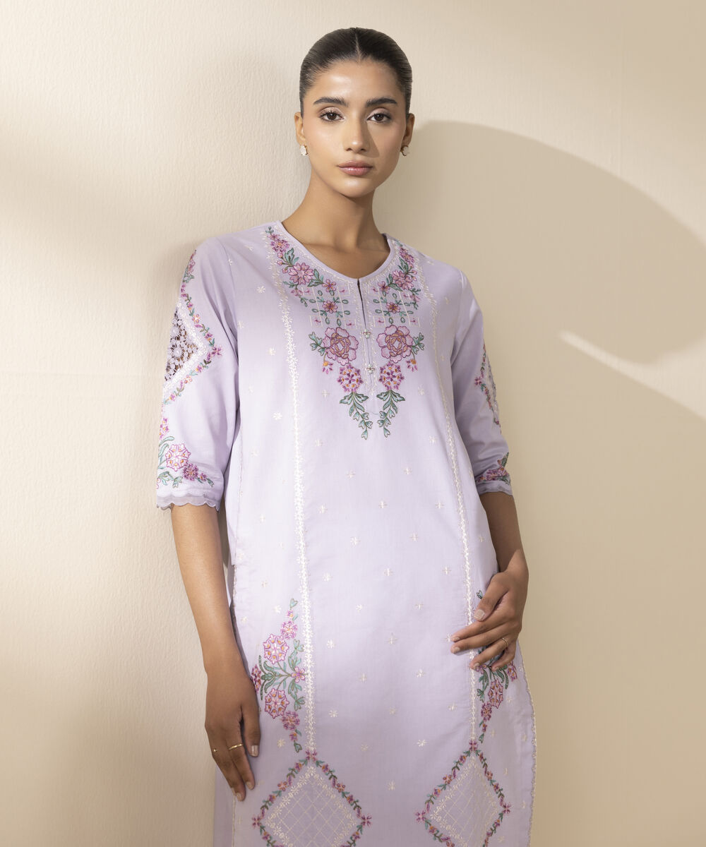 Unstitched Women's Purple Textured Lawn Shirt Trousers