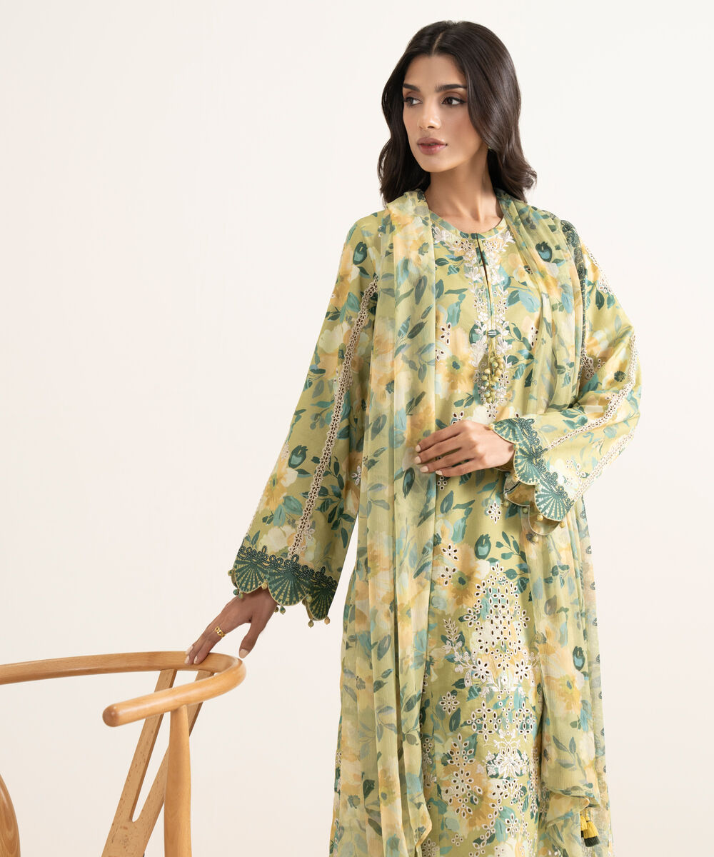 Women's Unstitched Lawn Embroidered Multi 3 Piece Suit