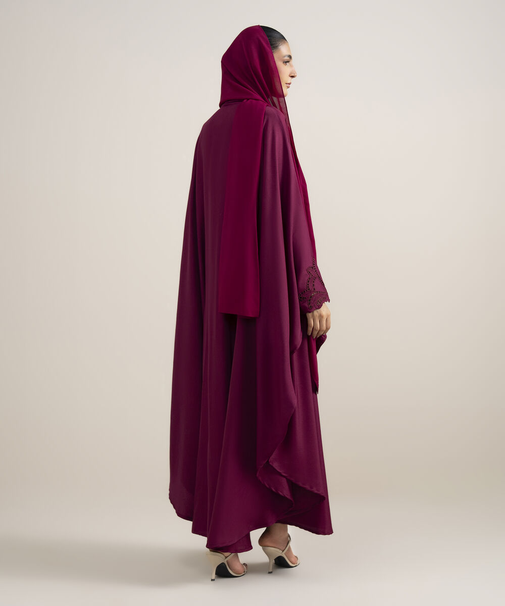 Women's Burgundy Embroidered Kaftan Abaya Set