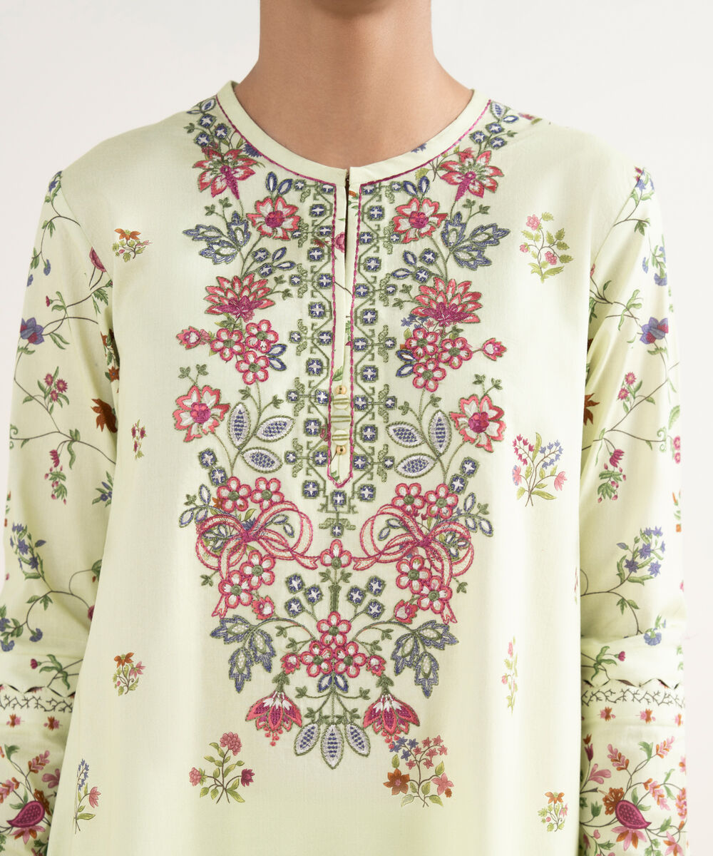 Women's Unstitched Lawn Embroidered Yellow 3 Piece Suit