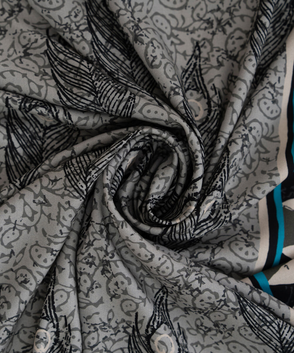 Printed Linen Grey Dupatta