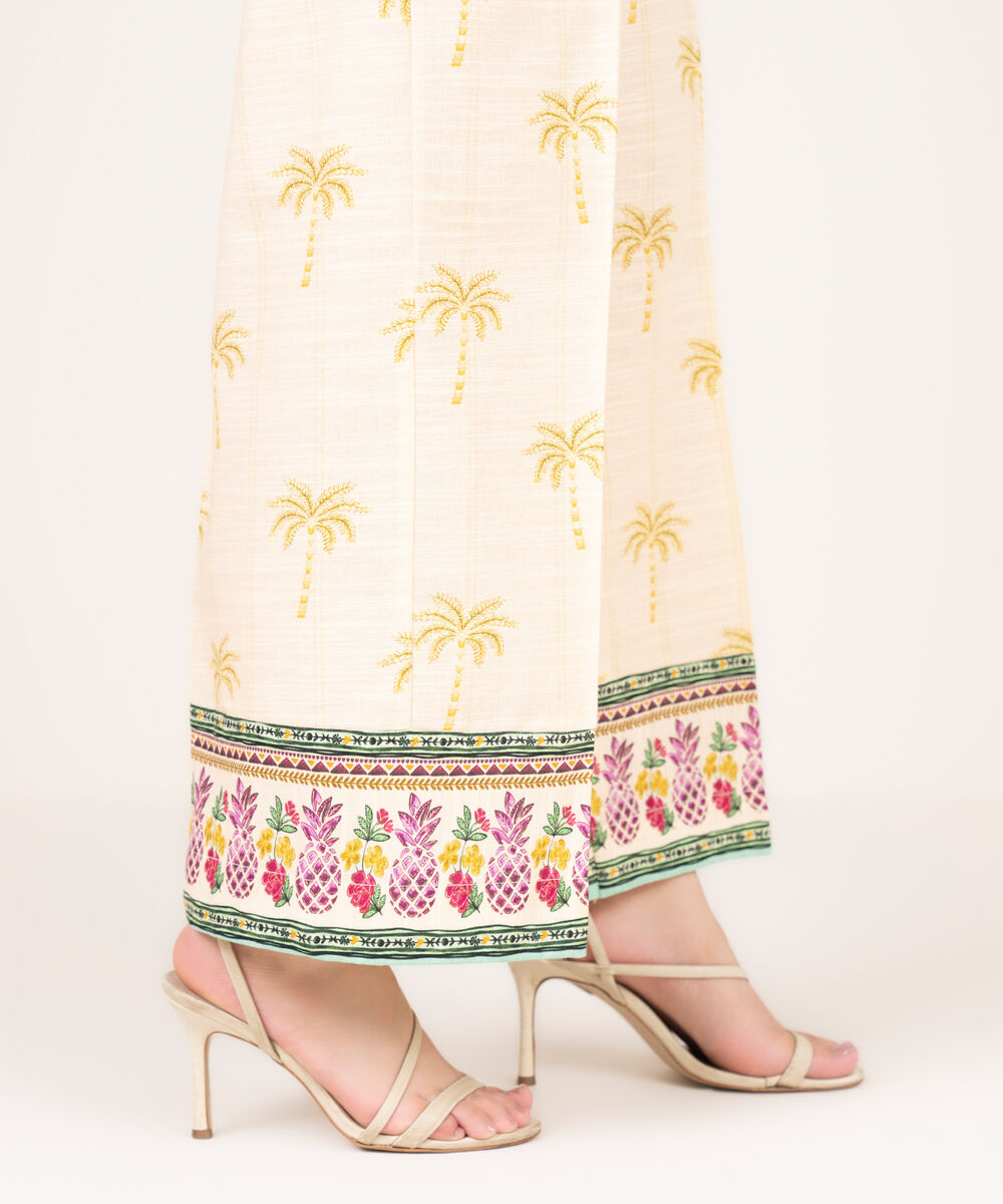 Women's RTW Light Khaddar Printed Pale Yellow Culottes