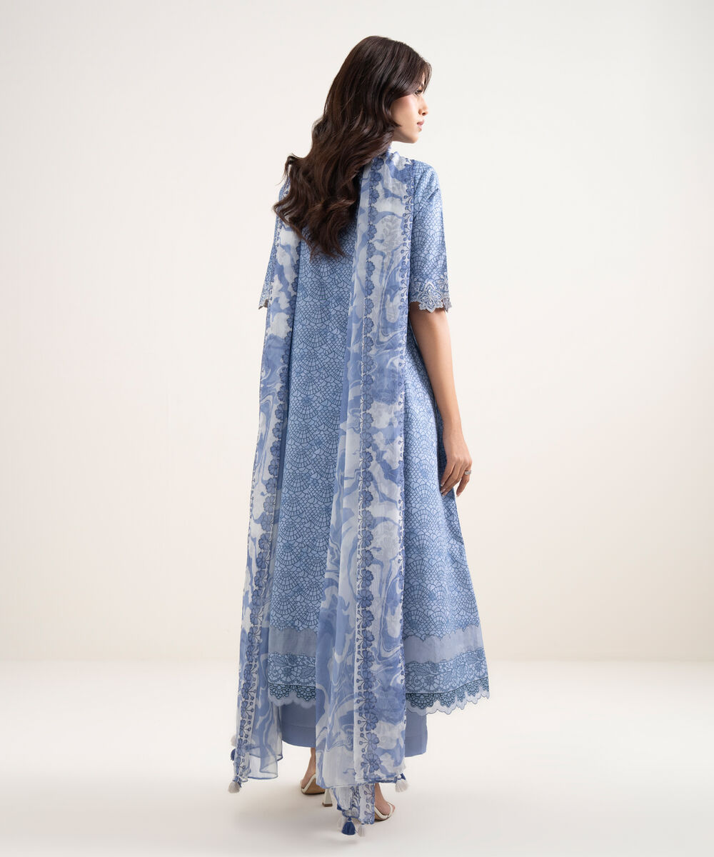 Women's Unstitched Lawn Blue Embroidered 3 Piece Suit