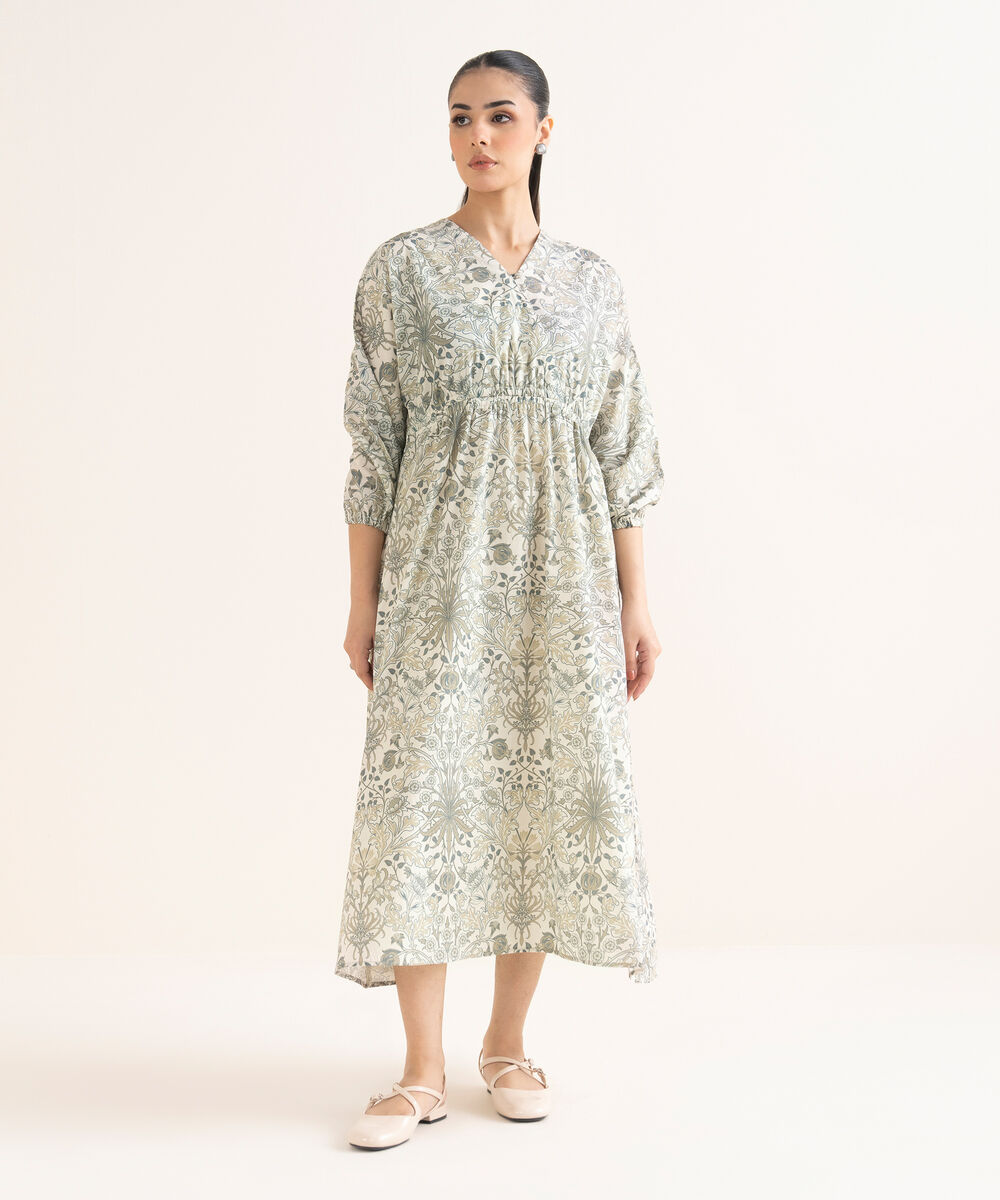 Women's RTW Cambric Printed Grey Dress