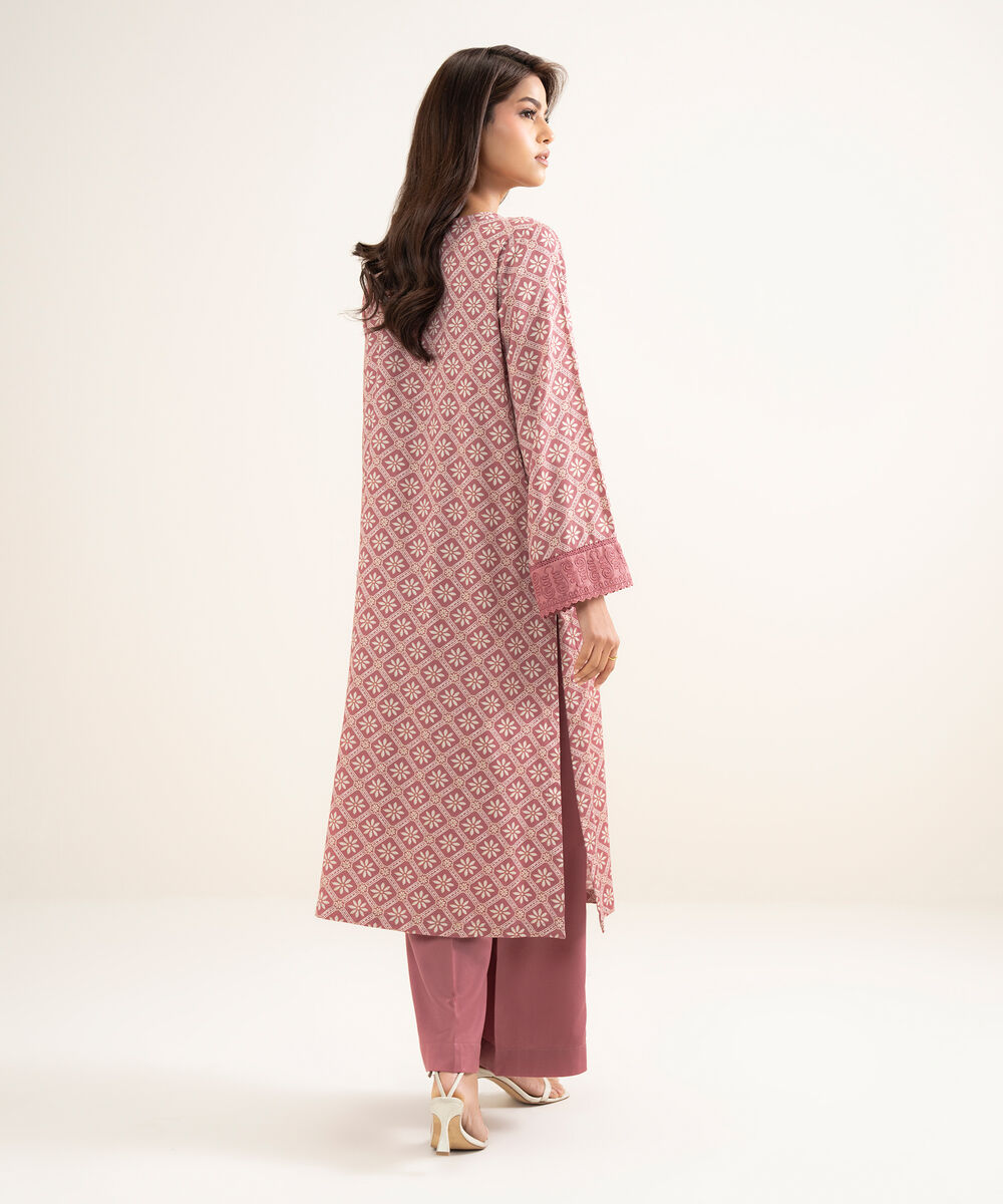 Women's RTW Lawn Embroidered Pink A-Line Shirt