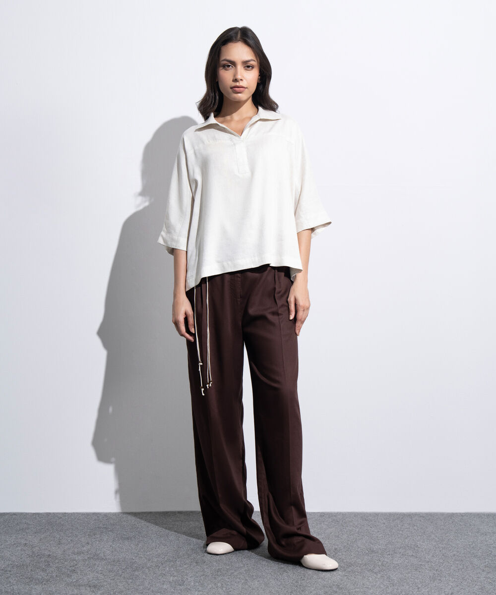 Women's Western Off-white Loose-Fit Linen Top