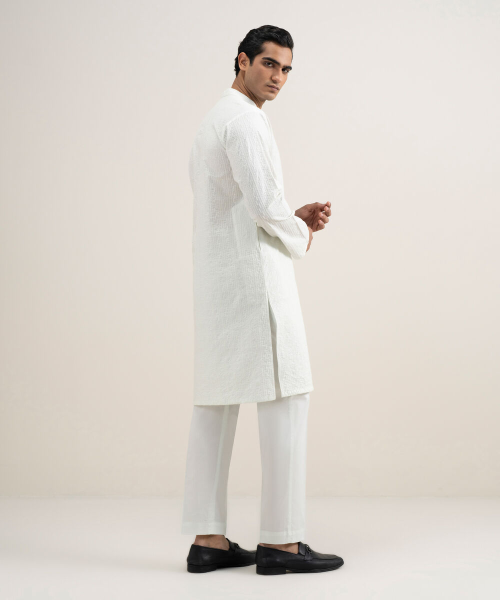 Men's Stitched Cotton White Suit
