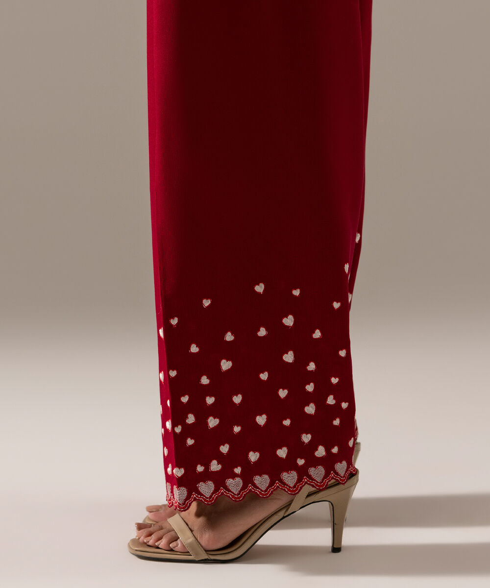 Women's RTW Bedford Solid Red Farshi Shalwar