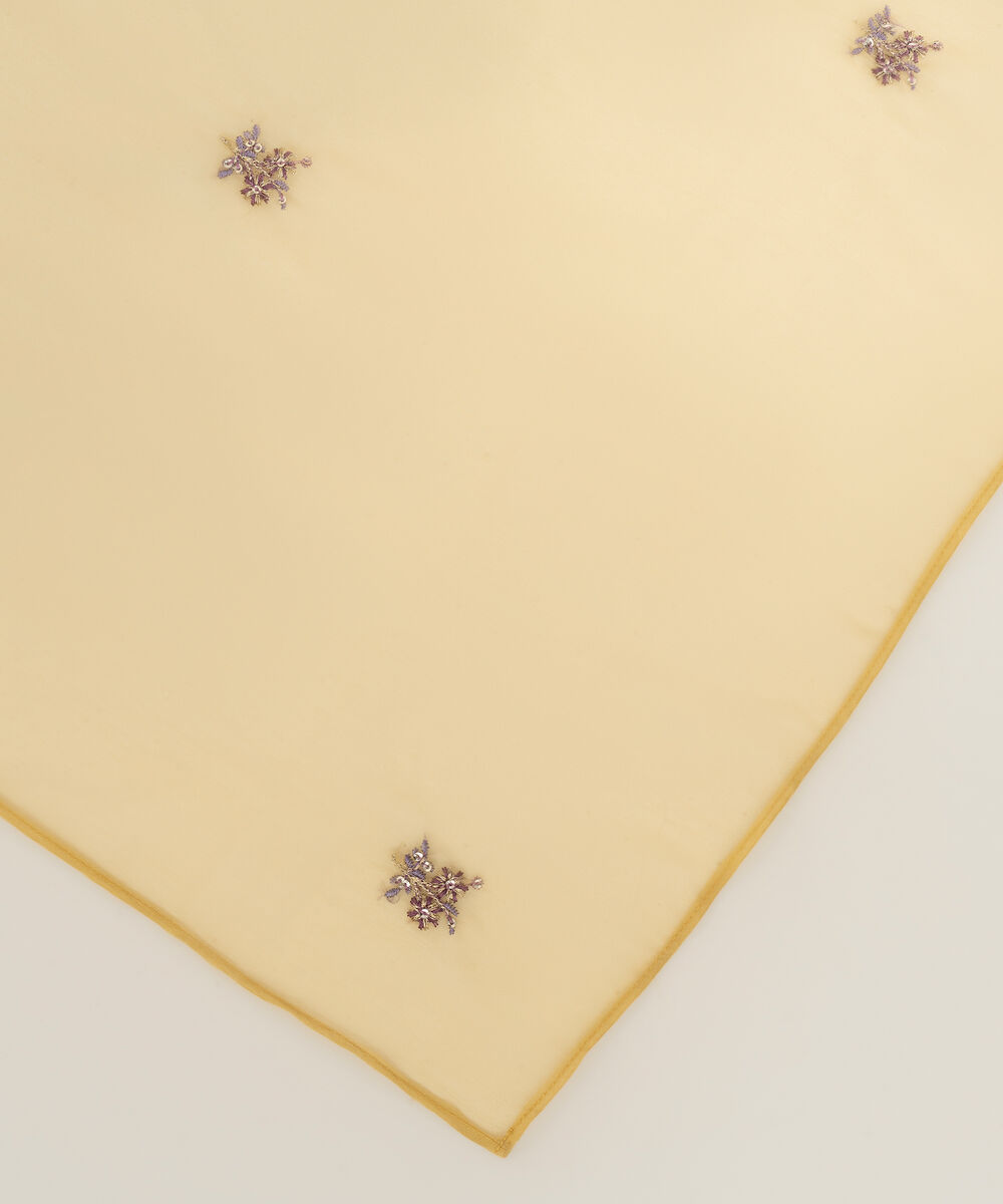Women's Blended Organza Yellow Embroidered Dupatta