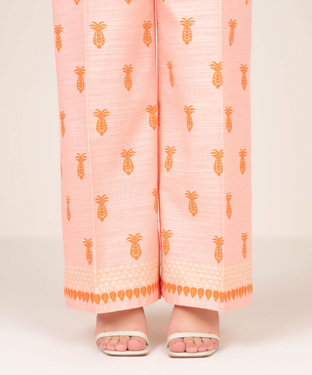 Women's RTW Light Khaddar Printed Orange Straight Pants