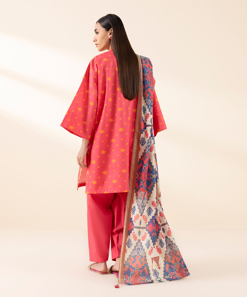 Women's Unstitched Lawn Printed Pink 3 Piece Suit