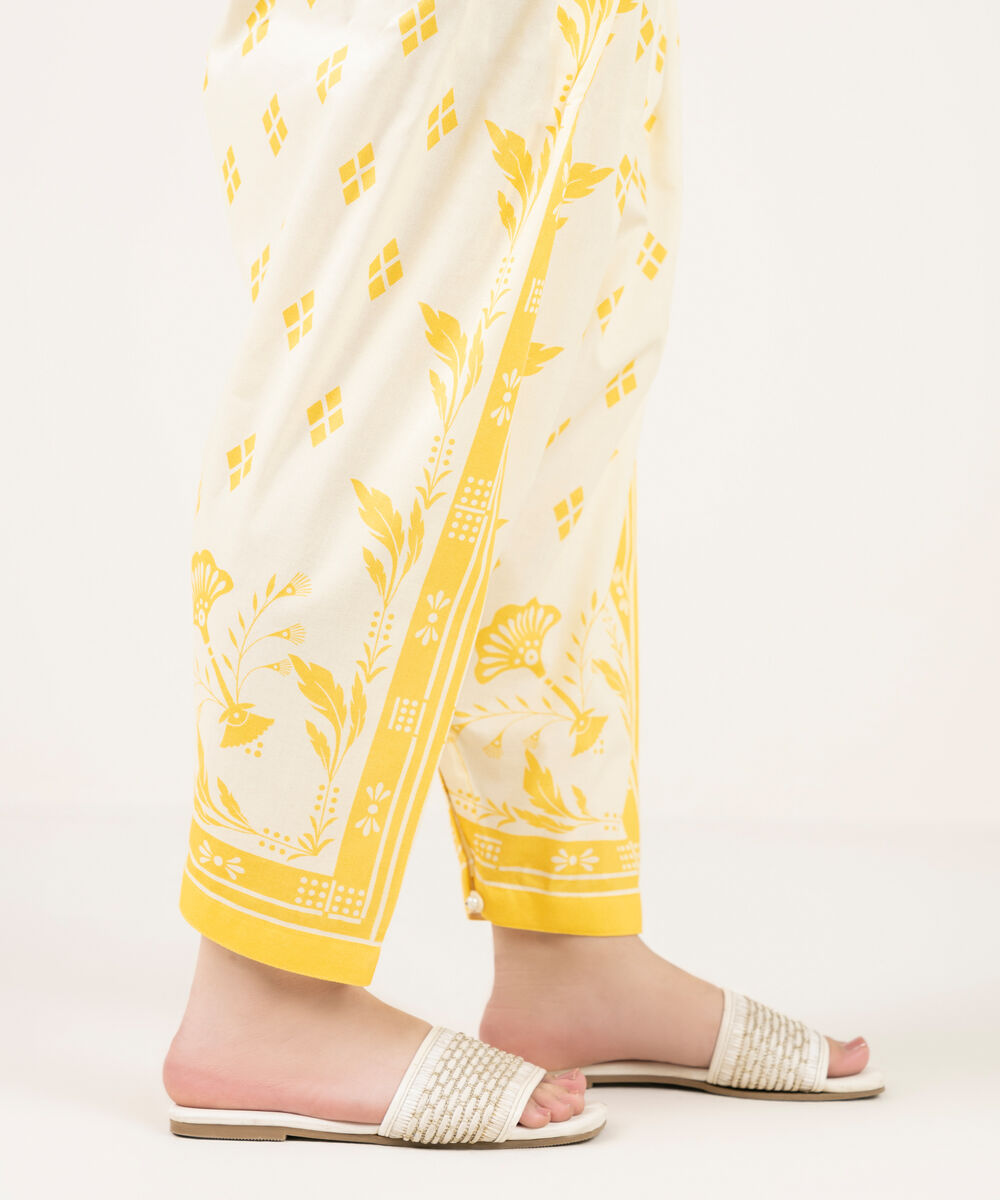 Women's RTW Cambric Printed Pale Yellow Shalwar