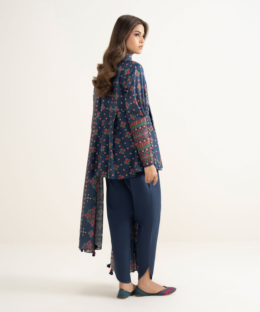 Women's Unstitched Lawn Printed Blue 3 Piece Suit