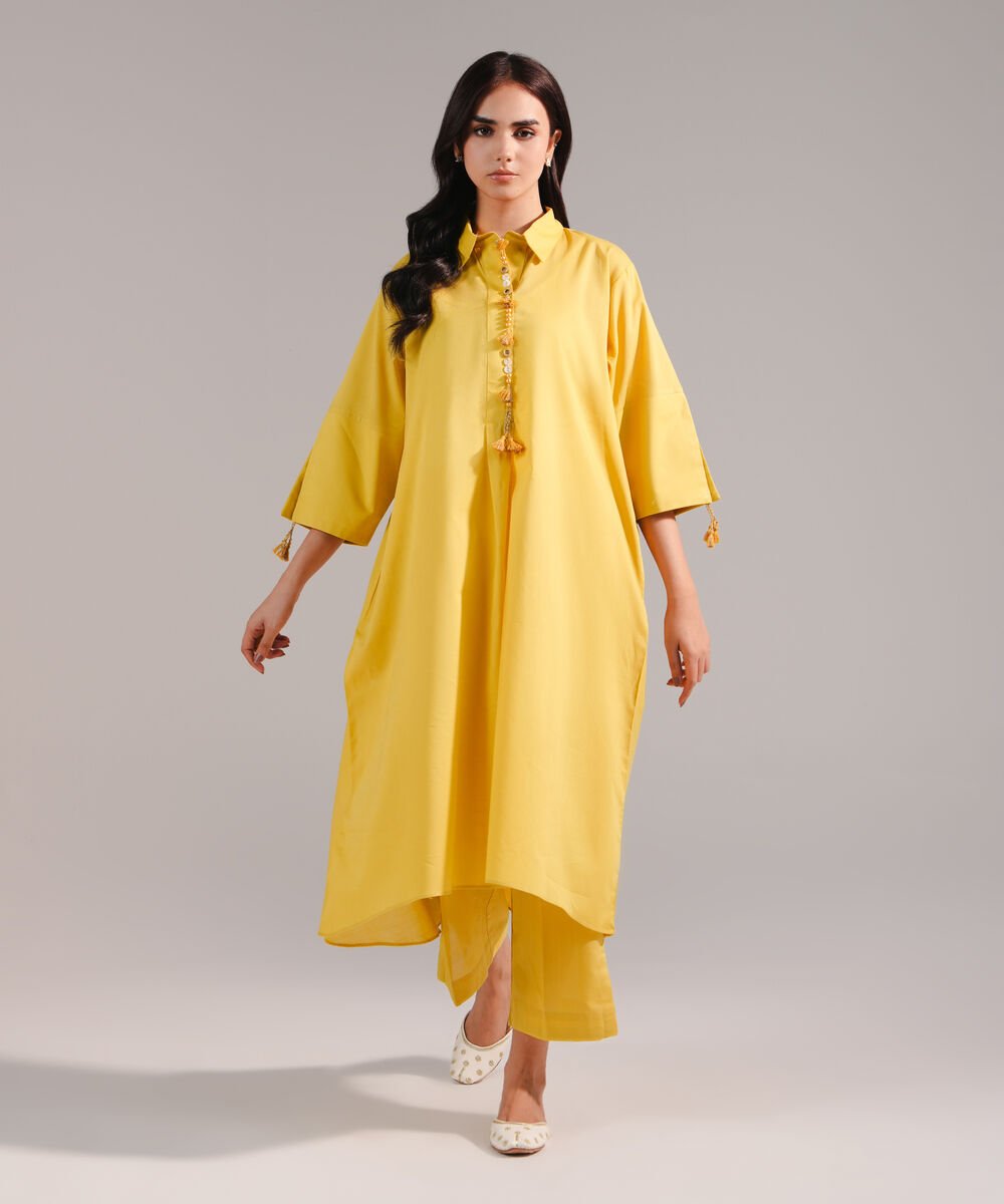 Women's RTW Crosshatch Solid Yellow Straight Shirt
