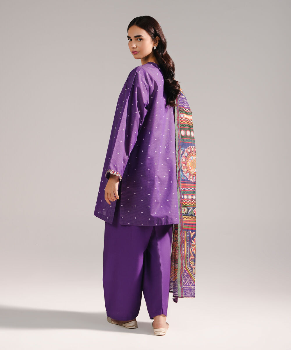 Women's RTW Zari Lawn Embroidered Purple 3 Piece Suit