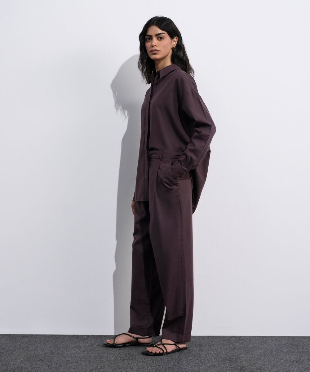 Women's Brown Linen Blend Slouchy Trousers