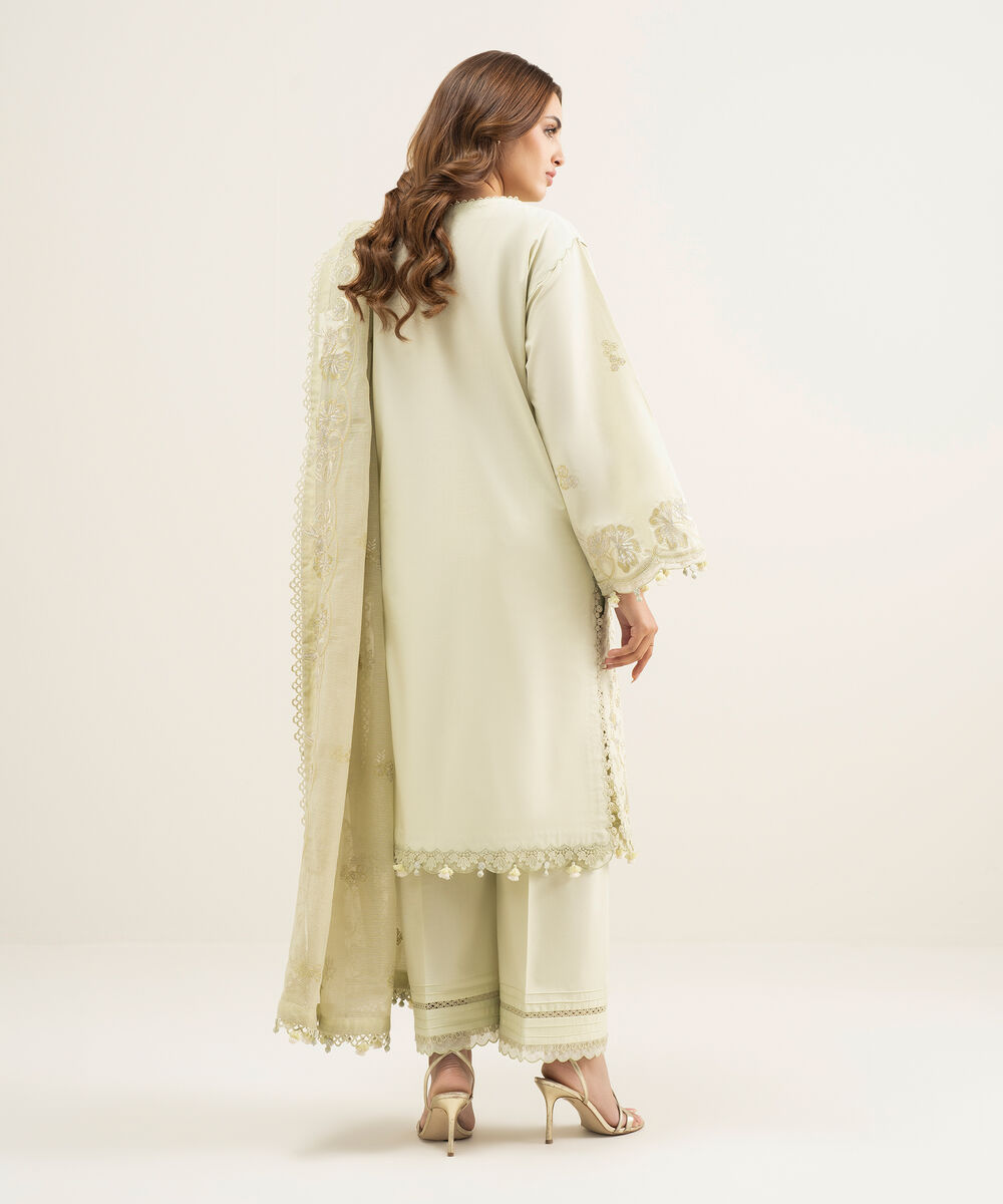 Women's Unstitched Lawn Embroidered Green 3 Piece Suit