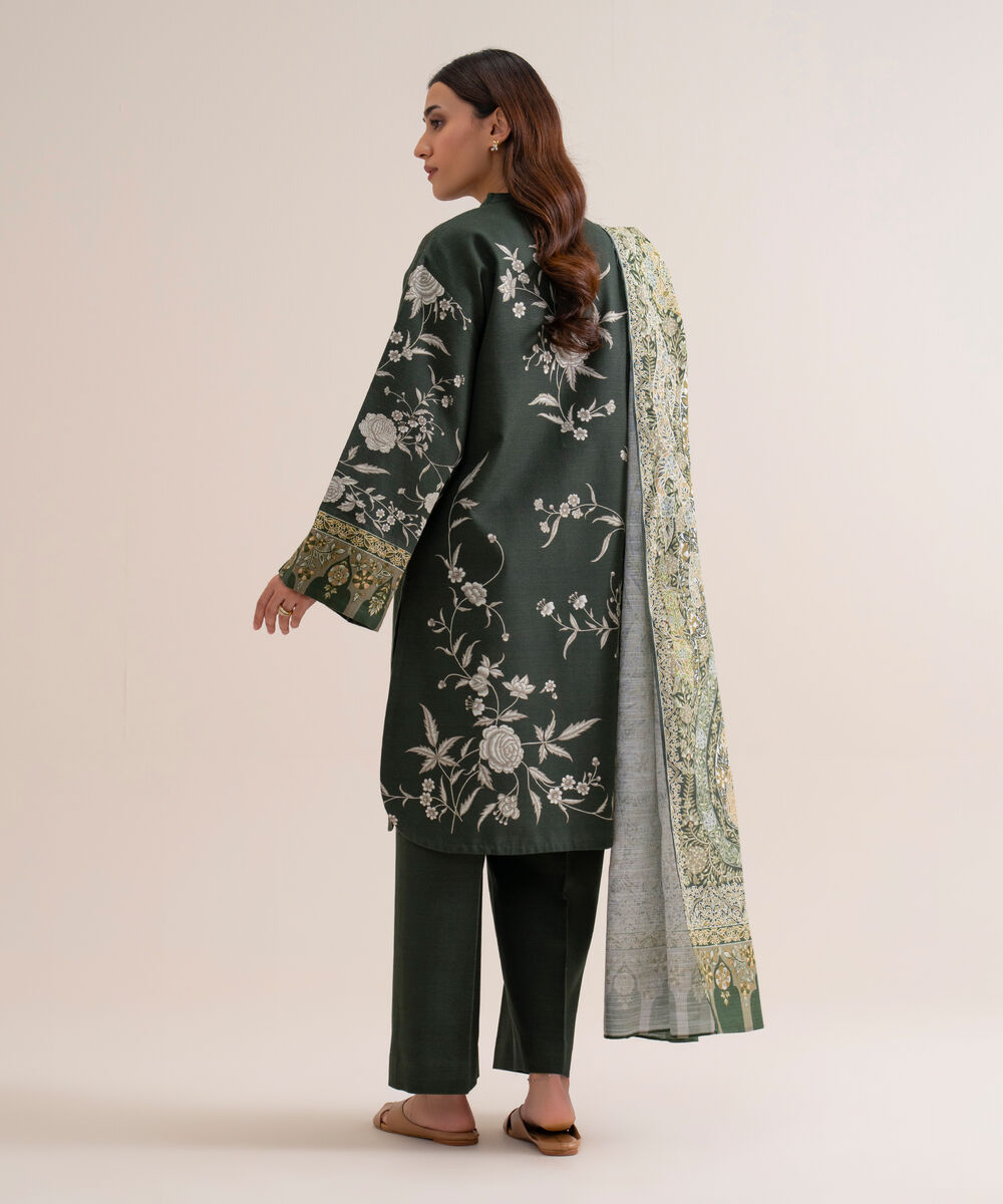 Women's Unstitched Premium Khaddar Printed Black 3 Piece Suit