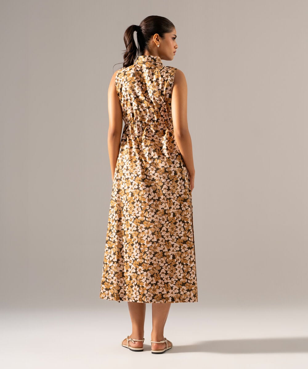 Women's RTW Cotton Viscose Printed Brown Dress