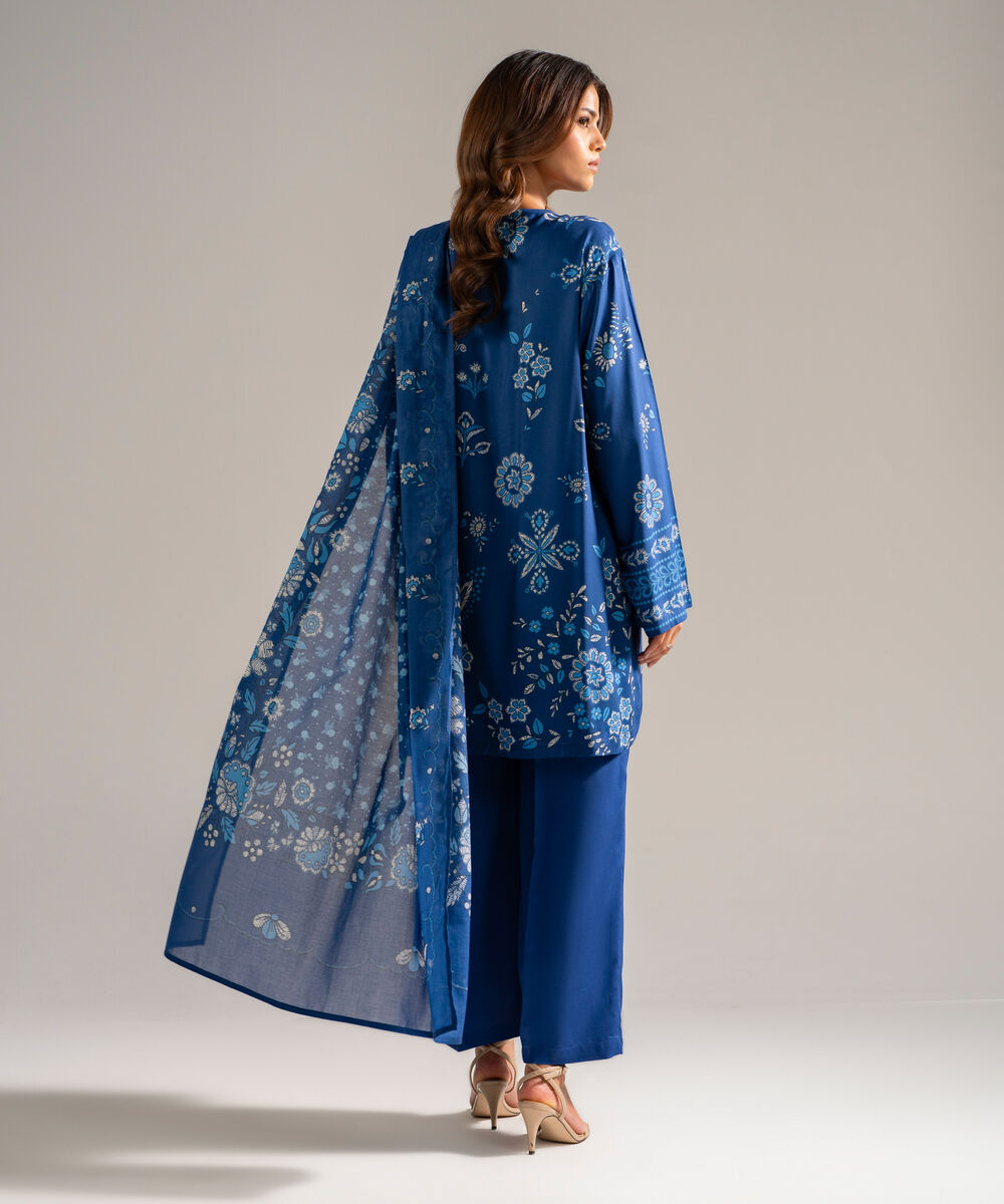 Women's RTW Arabic Lawn Printed Blue 3 Piece Suit