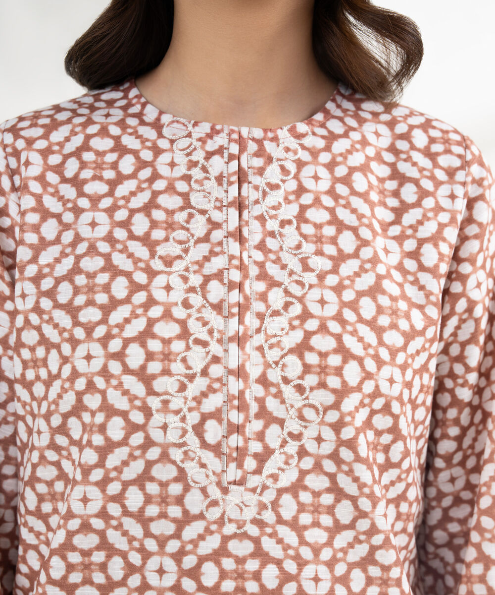 Women's RTW Khaddar Embroidered Brown Shirt