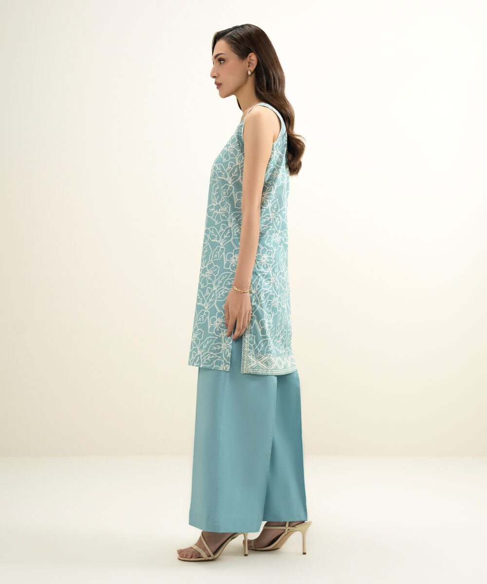 Women's Unstitched Lawn Printed Blue 2 Piece Suit