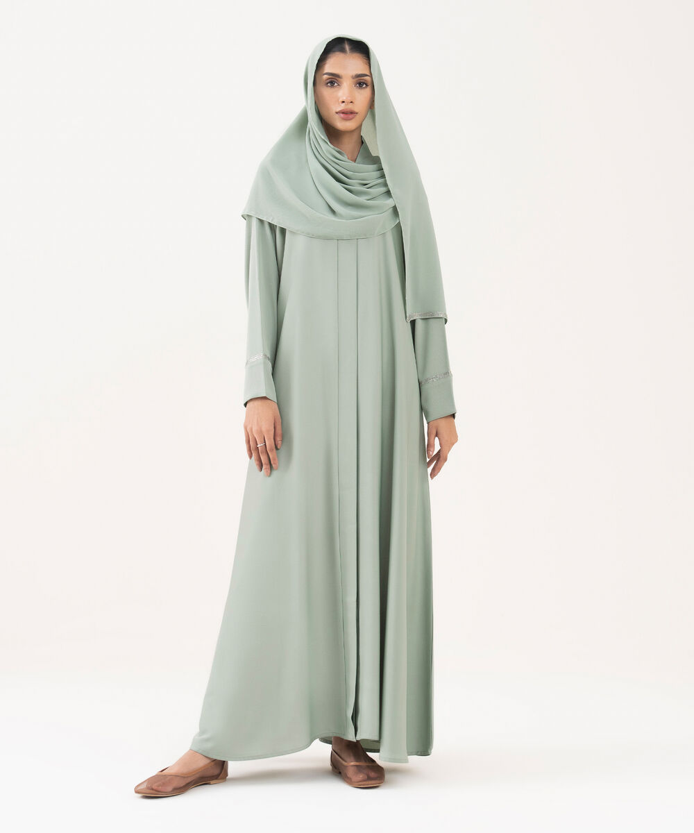 Women's Green Textured Fabric Abaya Set