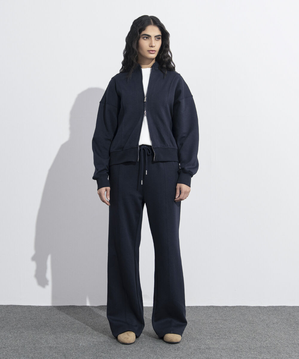 Women's Western Wear Blue Interlock Bomber Jacket