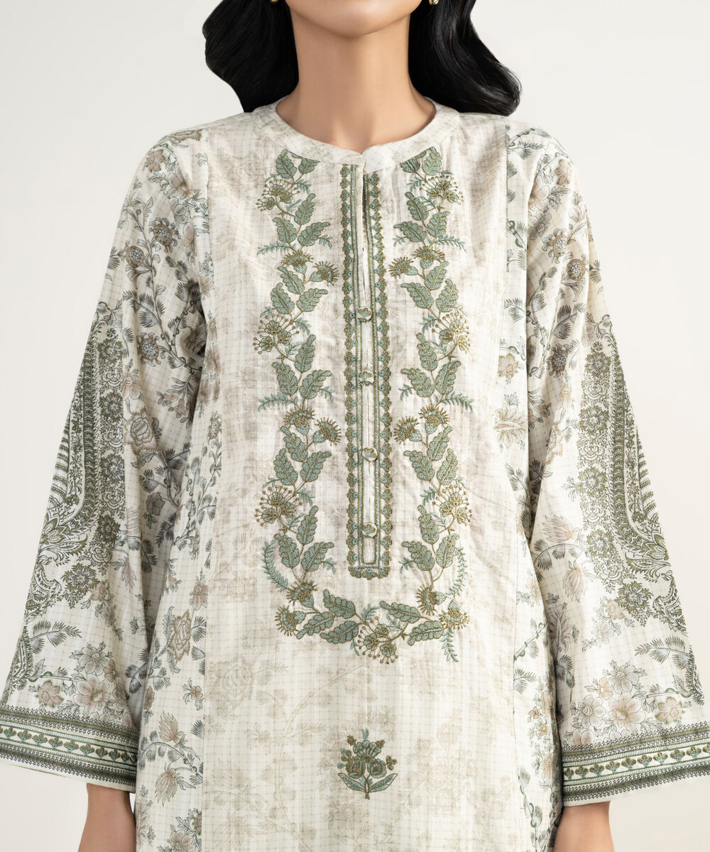 Women's RTW Dobby Embroidered Off White 3 Piece Suit