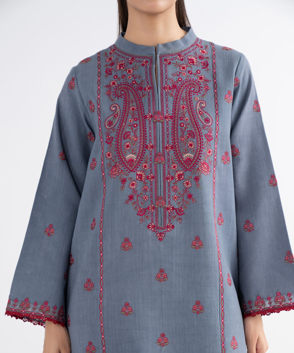 Women's Unstitched Cross Hatch Embroidered Grey 3 Piece Suit