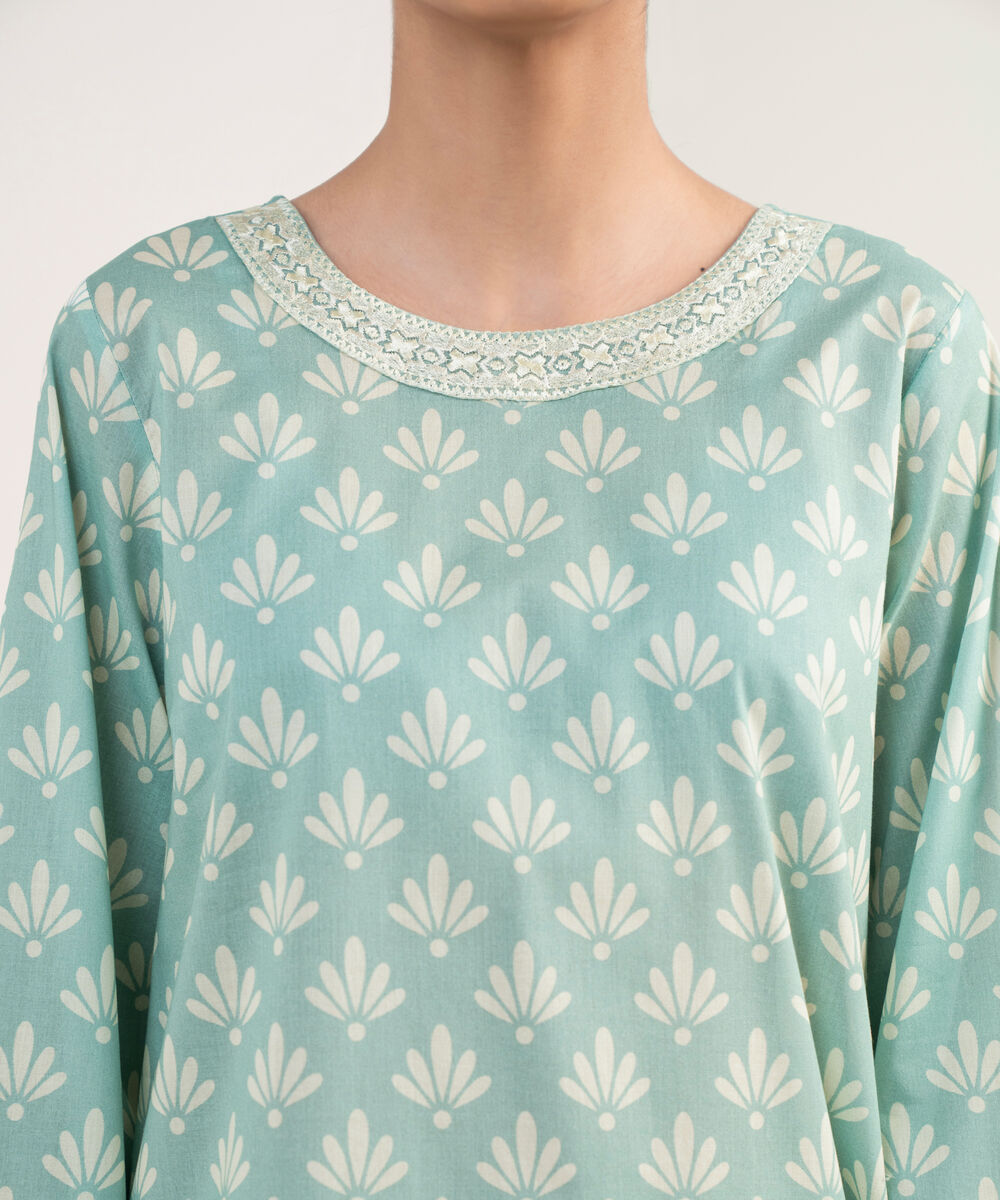 Women's RTW Lawn Teal Embroidered Straight Shirt