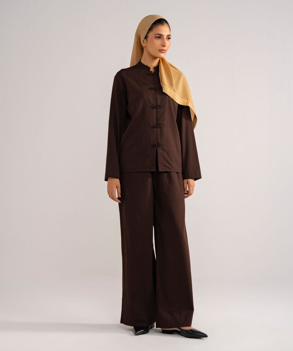 Women's Brown Mandarin Top