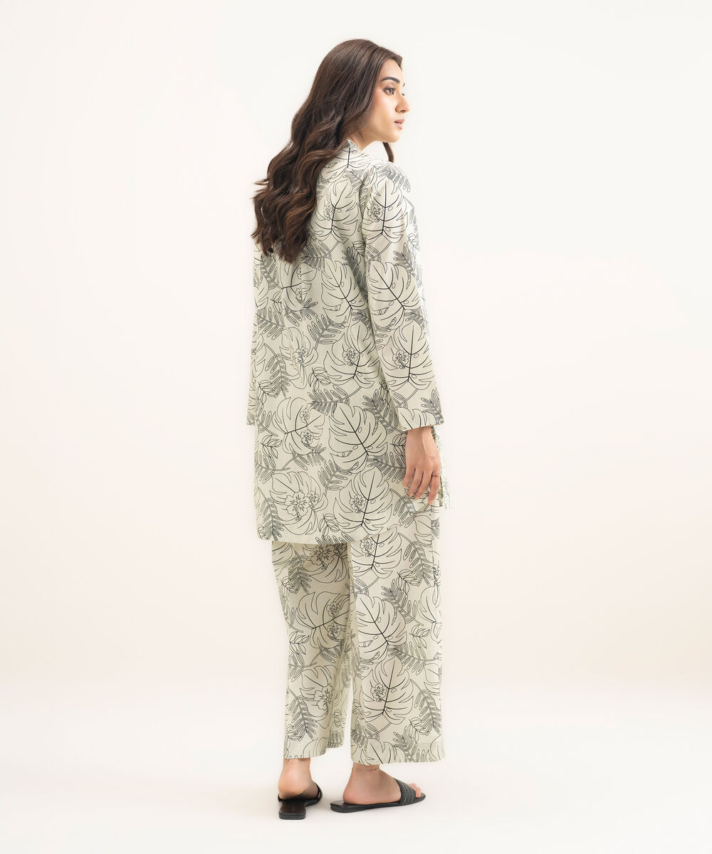 Women's RTW Cambric Printed Off White Straight Shirt