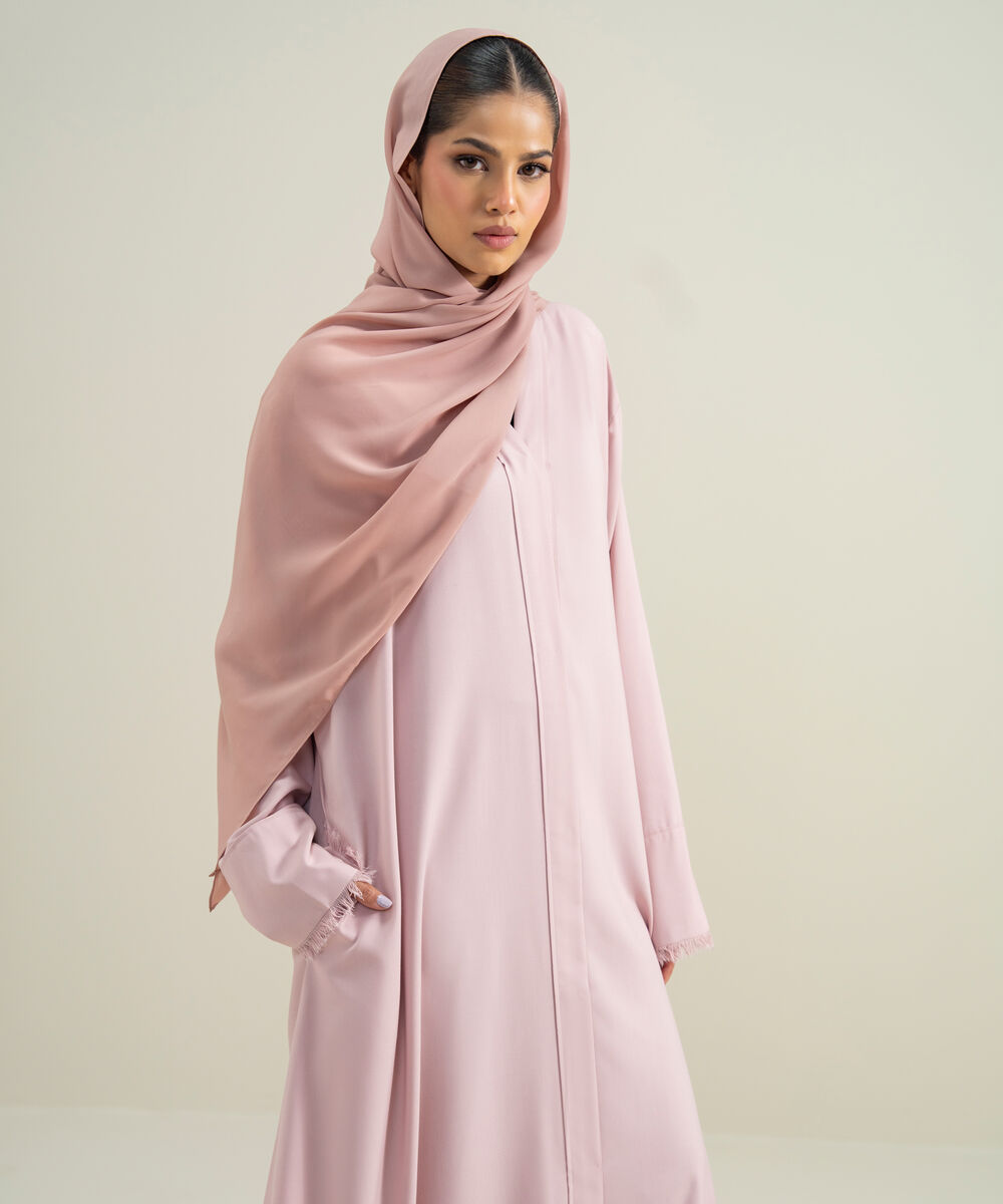 Women's Polyester Pink Front Open Regular Abbaya