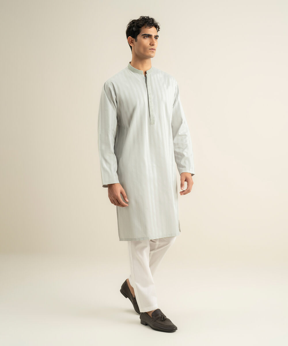 Men's light grey Leno Jacquard Kurta