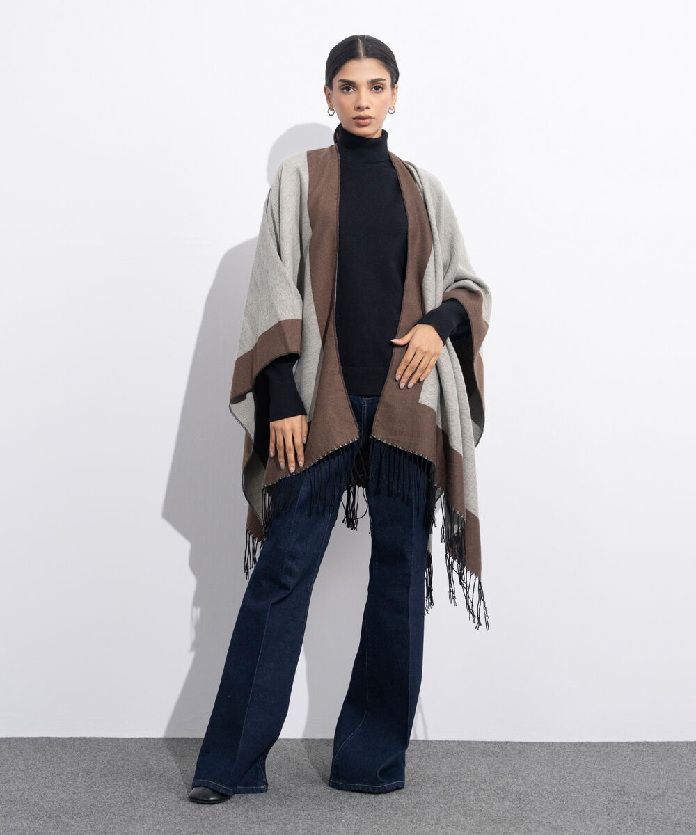 Women's Western Wear Brown & Off White Cape Shawl