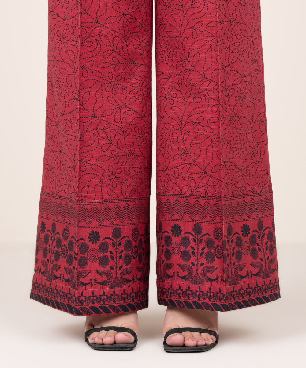 Women's RTW Khaddar Printed Red Culottes