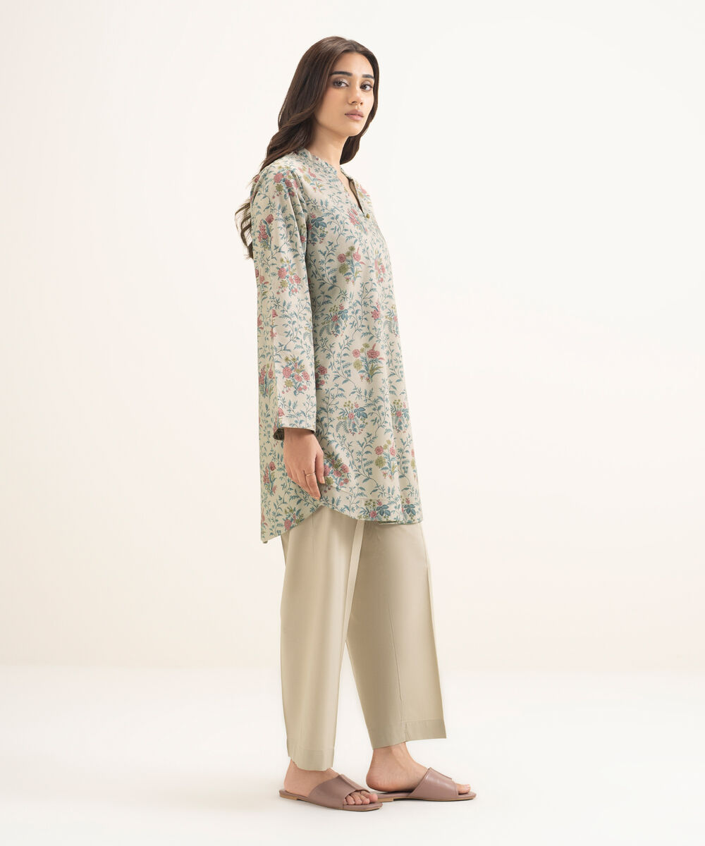 Women's RTW Cotton Viscose Printed Grey Straight Shirt