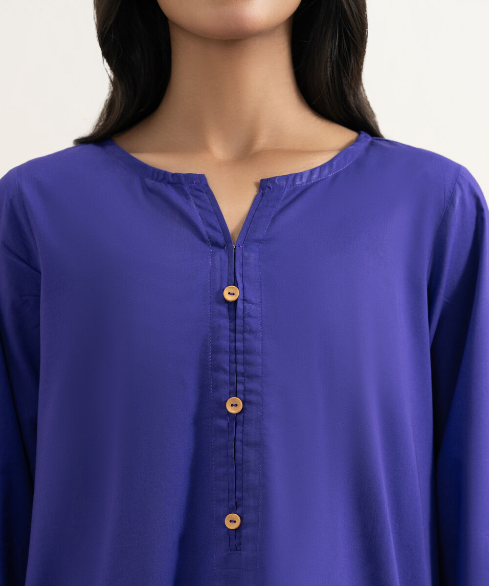 Women's RTW Cambric Solid Purple Straight Shirt