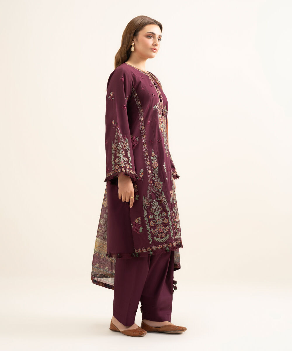 Women's Unstitched Textured Lawn Embroidered Pink 3 Piece Suit