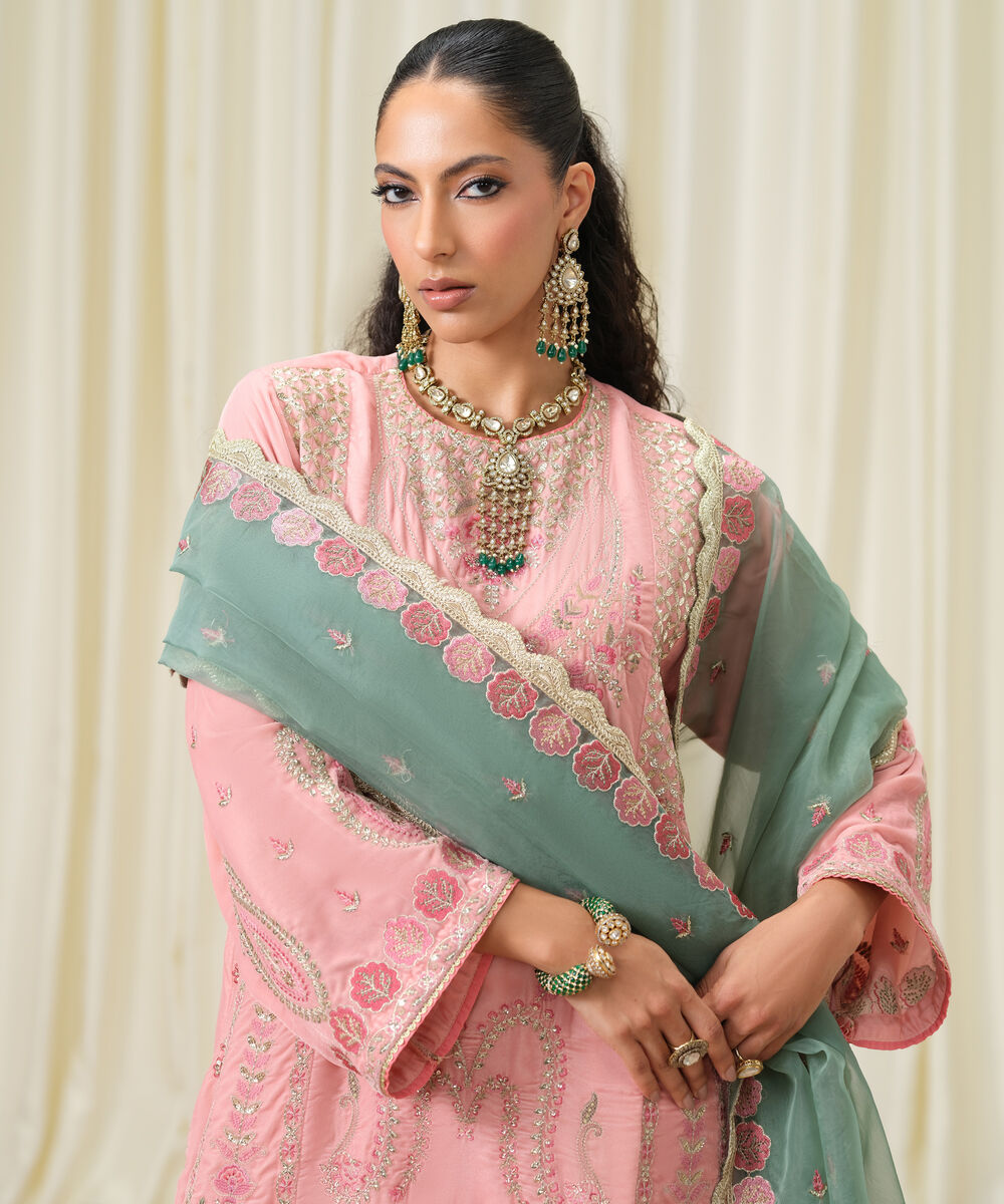 Women's Unstitched Embroidered Velvet Pink 3 Piece Suit