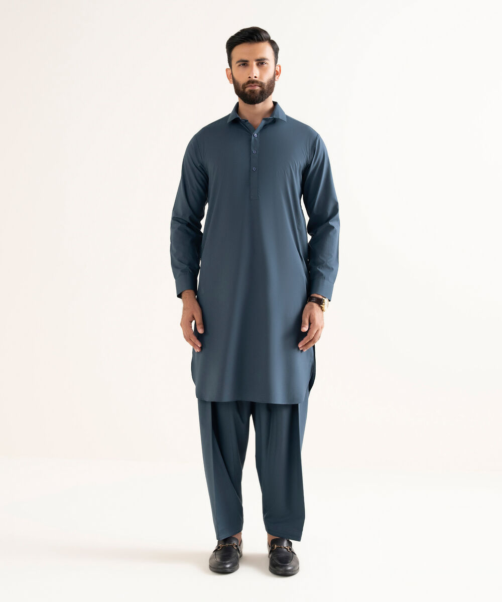 Men's Wash & Wear Plain Blue Kameez Shalwar