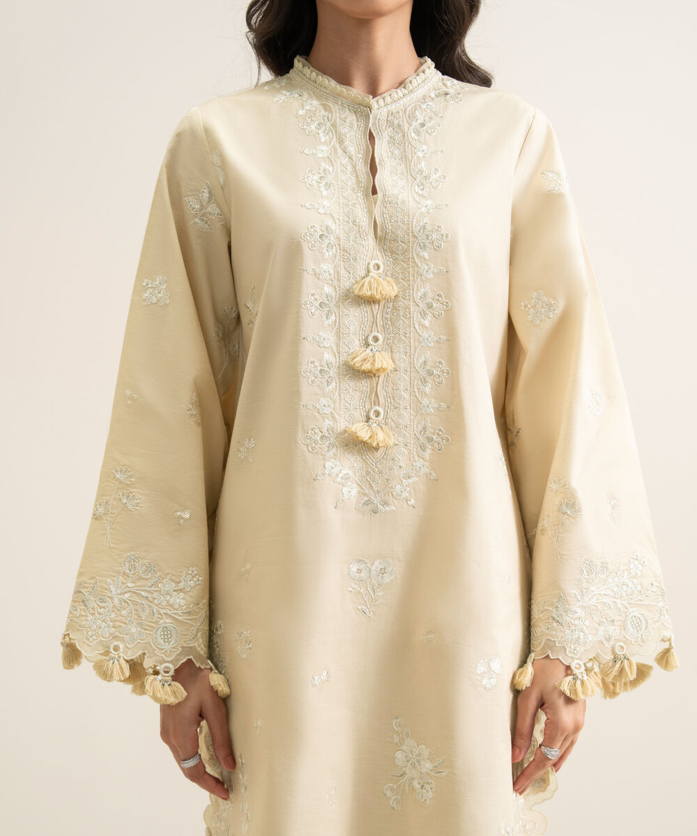 Women's Unstitched Lawn Embroidered Off White