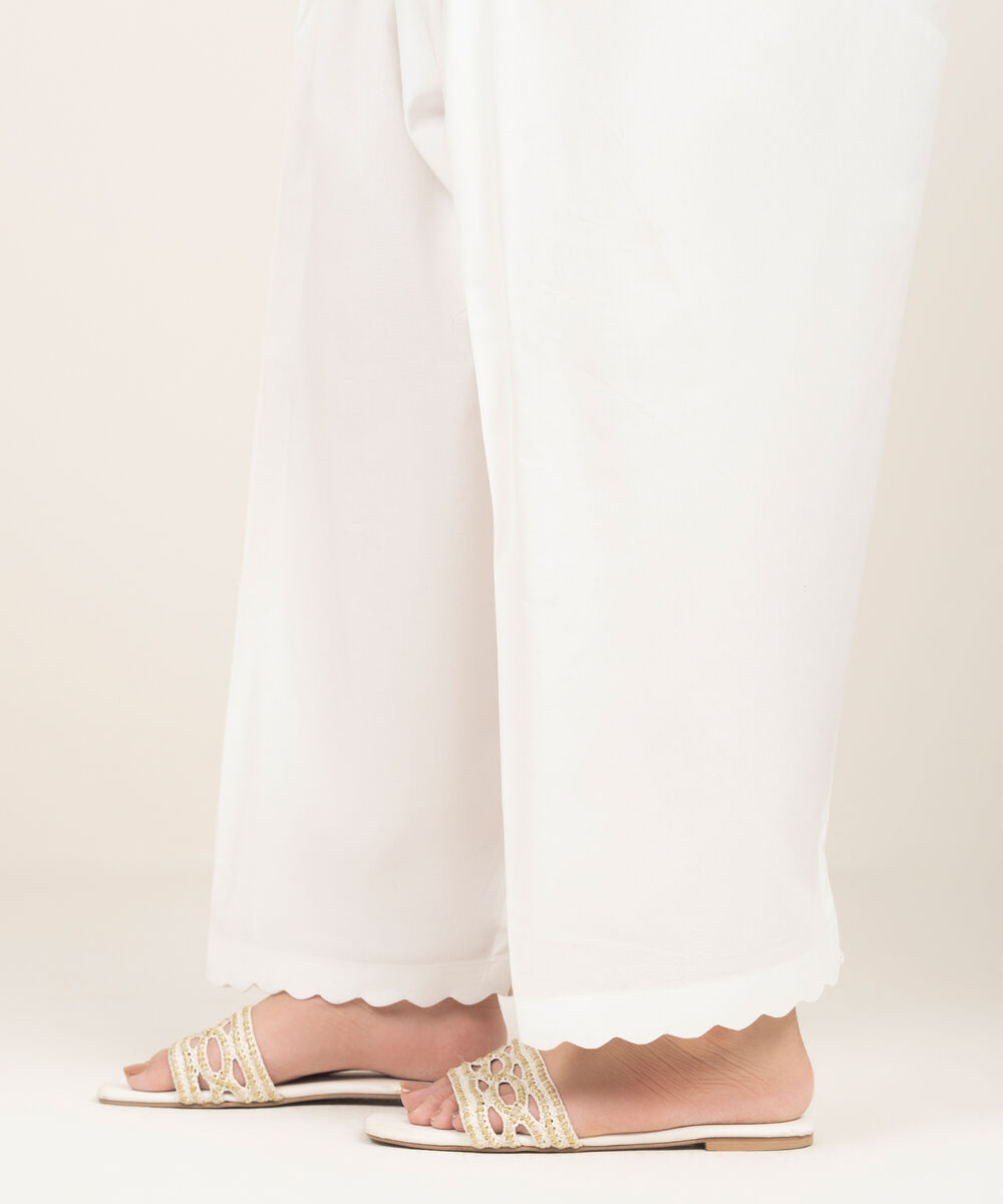 Women's RTW Viscose Raw Silk Solid White Shalwar