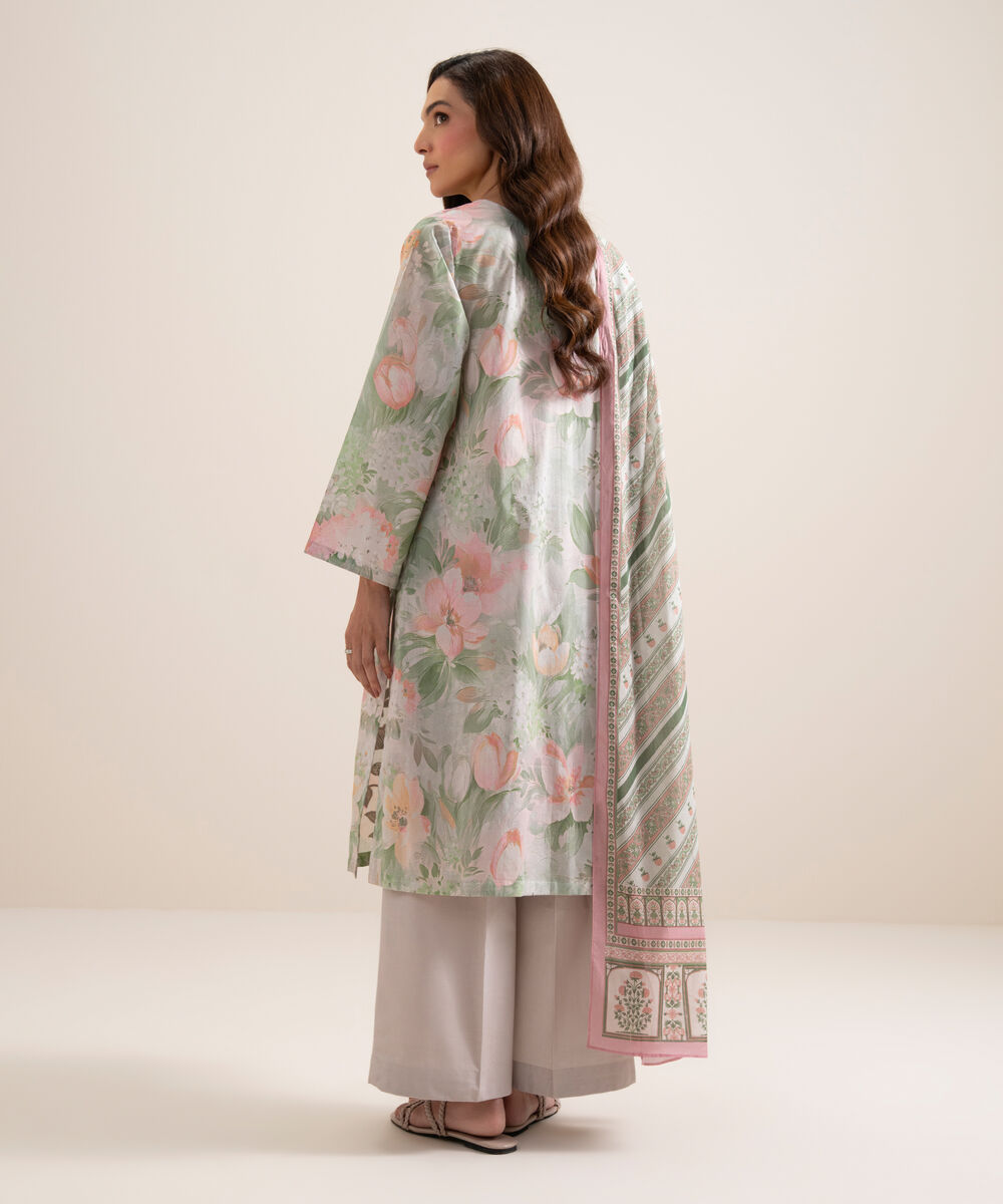 Women's Unstitched Lawn Embroidered Ice Blue With Multi 3 Piece Suit